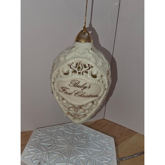 Lenox Other - Baby's First Christmas Ornament White Porcelain Gold Accents Lenox